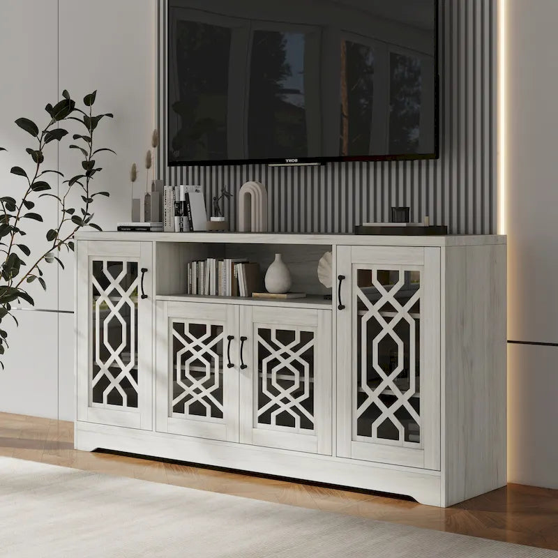 Meuble TV rustique pour téléviseurs de plus de 65 pouces | Console média en bois avec étagères de rangement | Armoire de salon