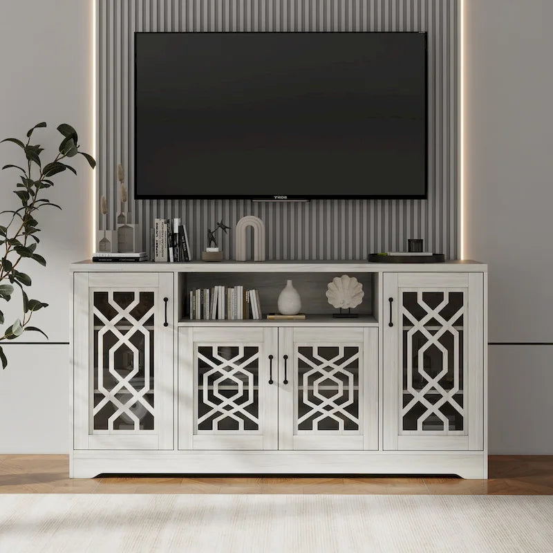 Meuble TV rustique pour téléviseurs de plus de 65 pouces | Console média en bois avec étagères de rangement | Armoire de salon