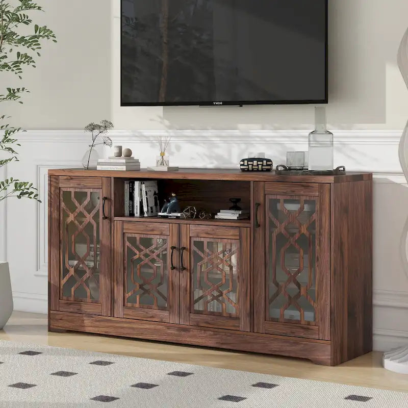 Meuble TV rustique pour téléviseurs de plus de 65 pouces | Console média en bois avec étagères de rangement | Armoire de salon