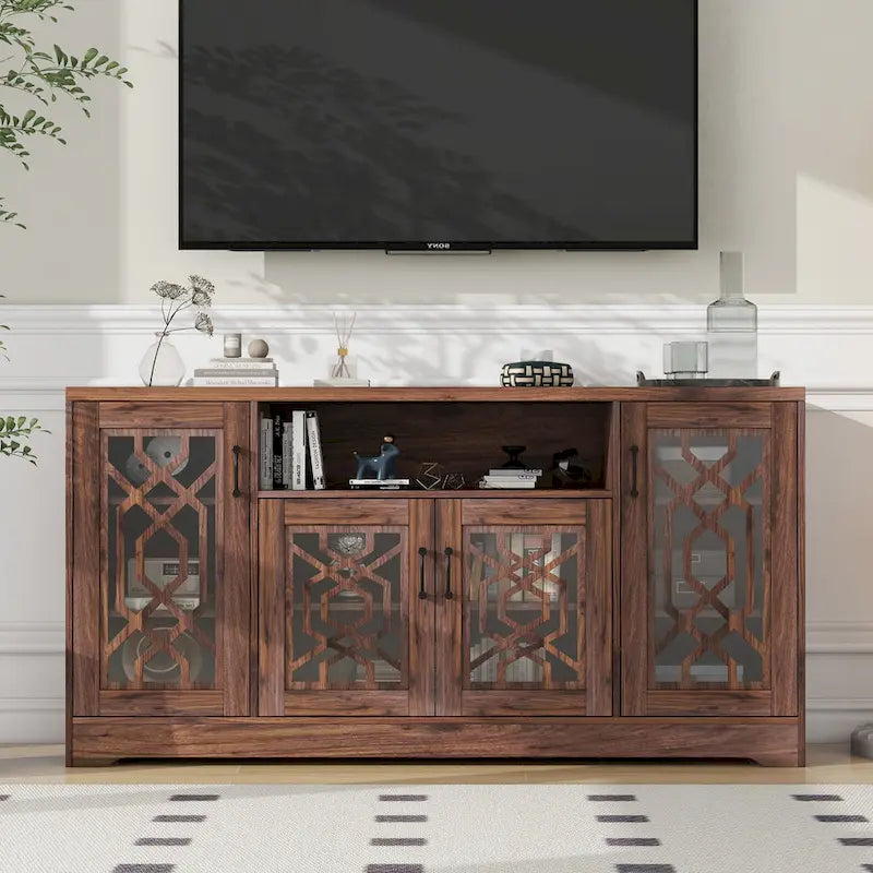 Meuble TV rustique pour téléviseurs de plus de 65 pouces | Console média en bois avec étagères de rangement | Armoire de salon