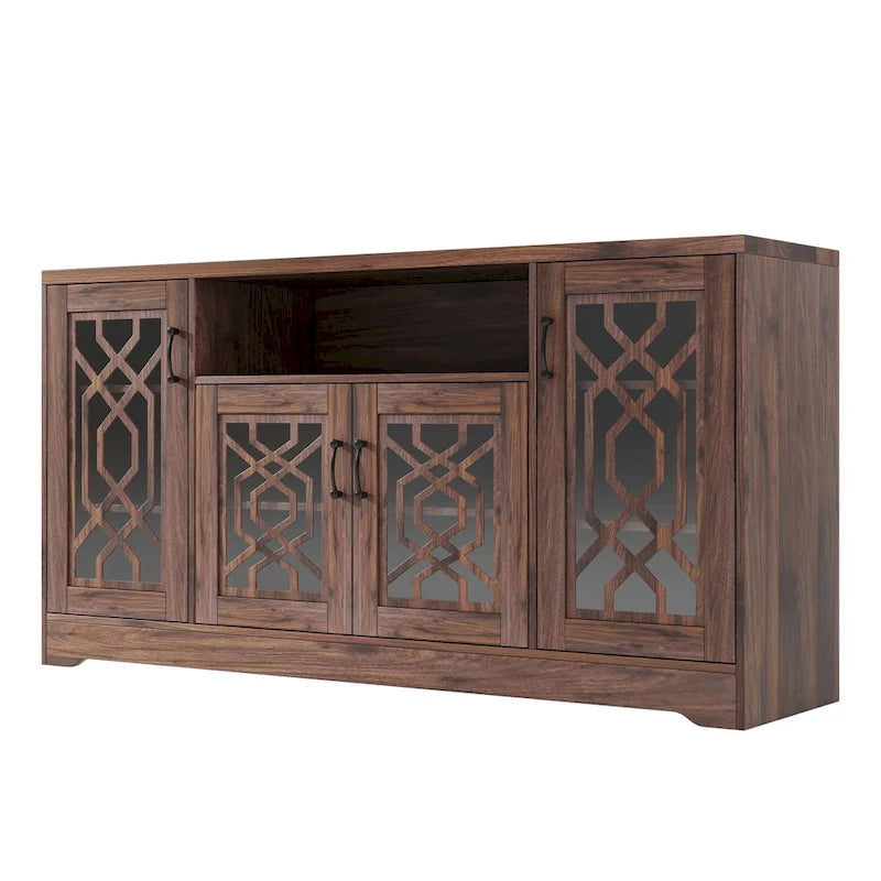 Meuble TV rustique pour téléviseurs de plus de 65 pouces | Console média en bois avec étagères de rangement | Armoire de salon