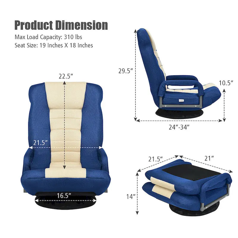 Chaise de sol pliable pivotante à 360° | Dossier réglable sur 5 positions | Pour jeux, lecture, détente | 4 coloris