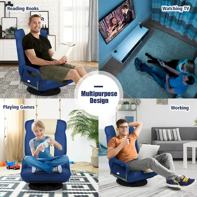 Chaise de sol pliable pivotante à 360° | Dossier réglable sur 5 positions | Pour jeux, lecture, détente | 4 coloris