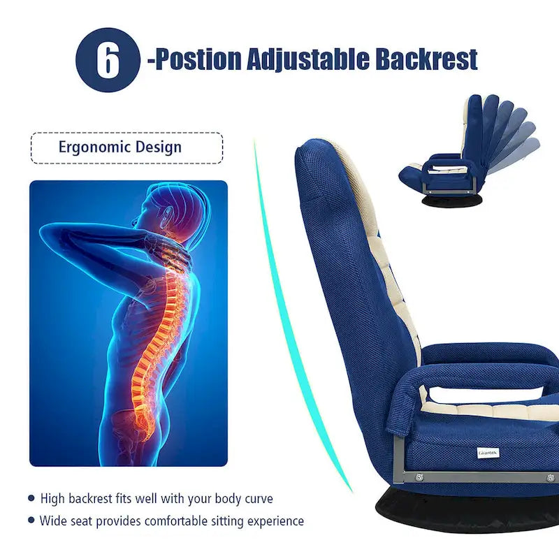 Chaise de sol pliable pivotante à 360° | Dossier réglable sur 5 positions | Pour jeux, lecture, détente | 4 coloris
