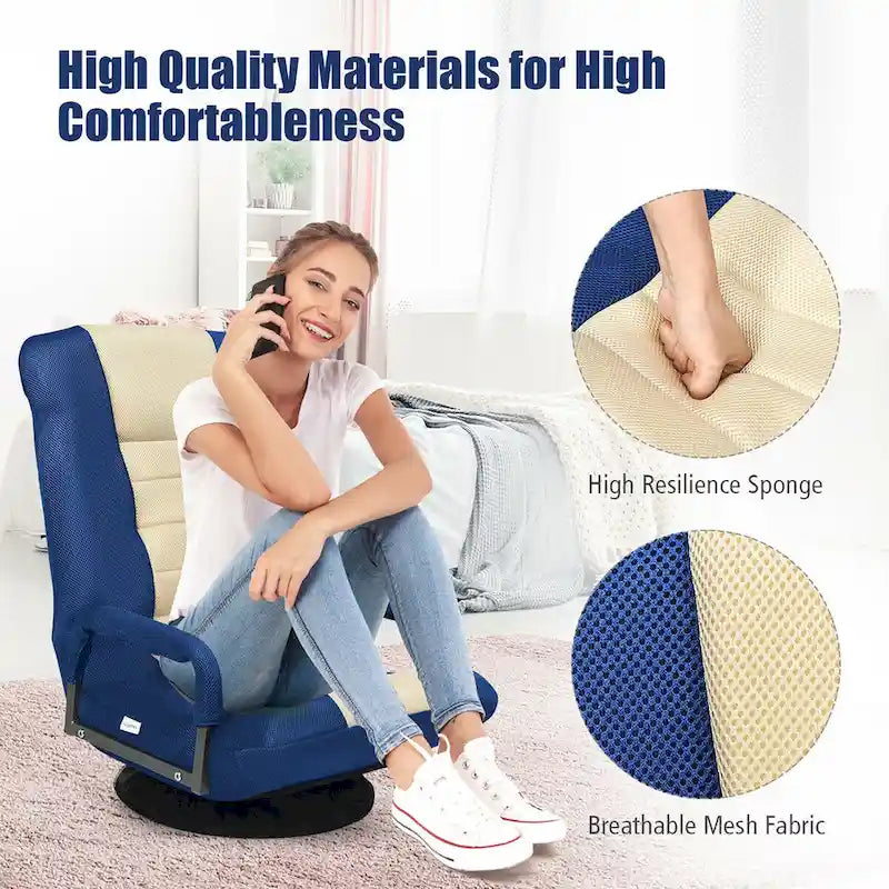 Chaise de sol pliable pivotante à 360° | Dossier réglable sur 5 positions | Pour jeux, lecture, détente | 4 coloris
