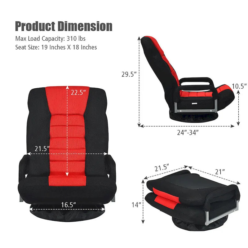 Chaise de sol pliable pivotante à 360° | Dossier réglable sur 5 positions | Pour jeux, lecture, détente | 4 coloris