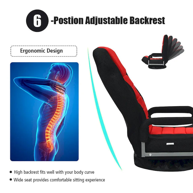 Chaise de sol pliable pivotante à 360° | Dossier réglable sur 5 positions | Pour jeux, lecture, détente | 4 coloris