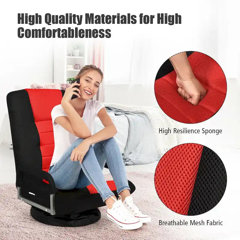 Chaise de sol pliable pivotante à 360° | Dossier réglable sur 5 positions | Pour jeux, lecture, détente | 4 coloris
