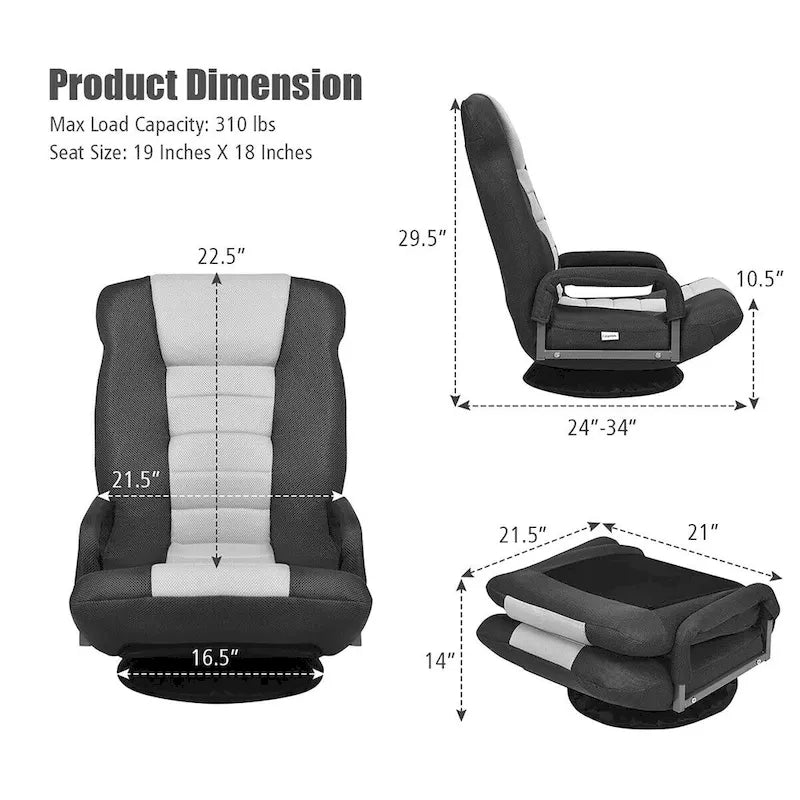 Chaise de sol pliable pivotante à 360° | Dossier réglable sur 5 positions | Pour jeux, lecture, détente | 4 coloris