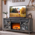 Meuble TV de cheminée électrique de 168 cm avec portes de grange coulissantes — Meuble de divertissement