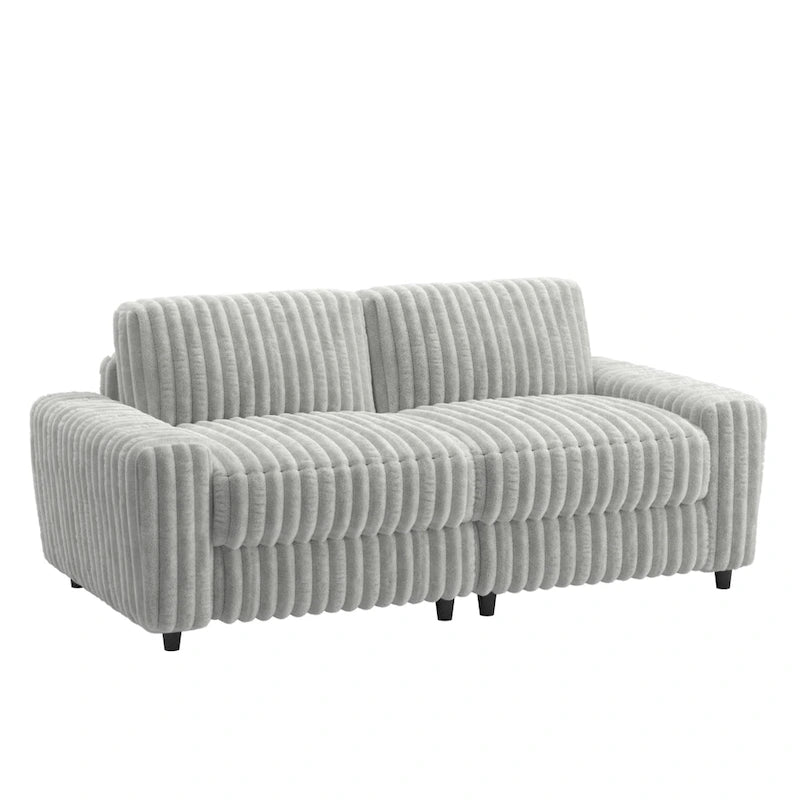 Causeuse en tissu moelleux moderne | Garnissage duvet et mousse | Gris | Accoudoirs droits