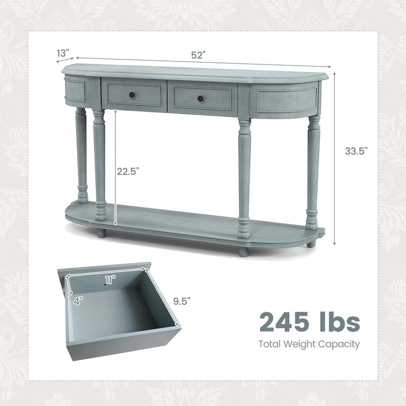 Console de canapé 52" avec 2 tiroirs et étagère ouverte — Style Vintage