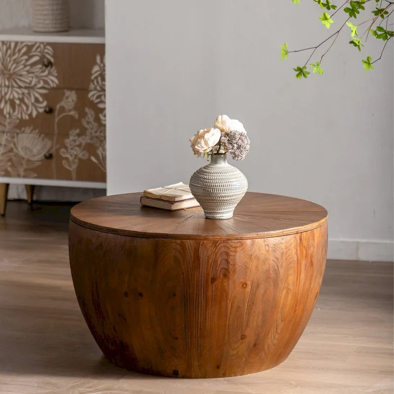 Vintage Style Bucket Shaped Coffee Table with Storage Function