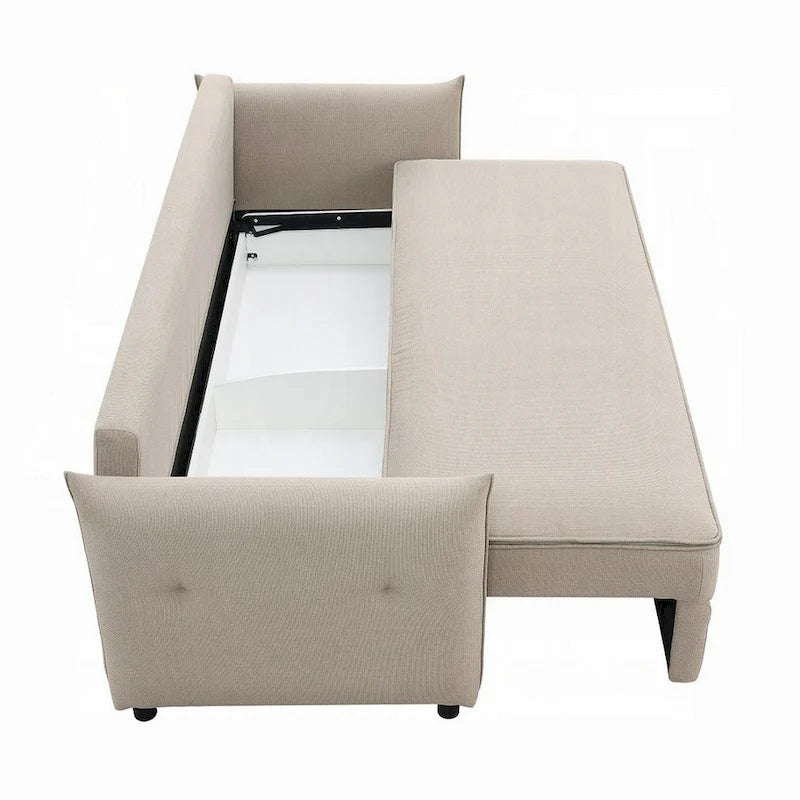 Canapé-lit extensible de 87 po avec coussins à ressorts ensachés et cadre en bois — Beige