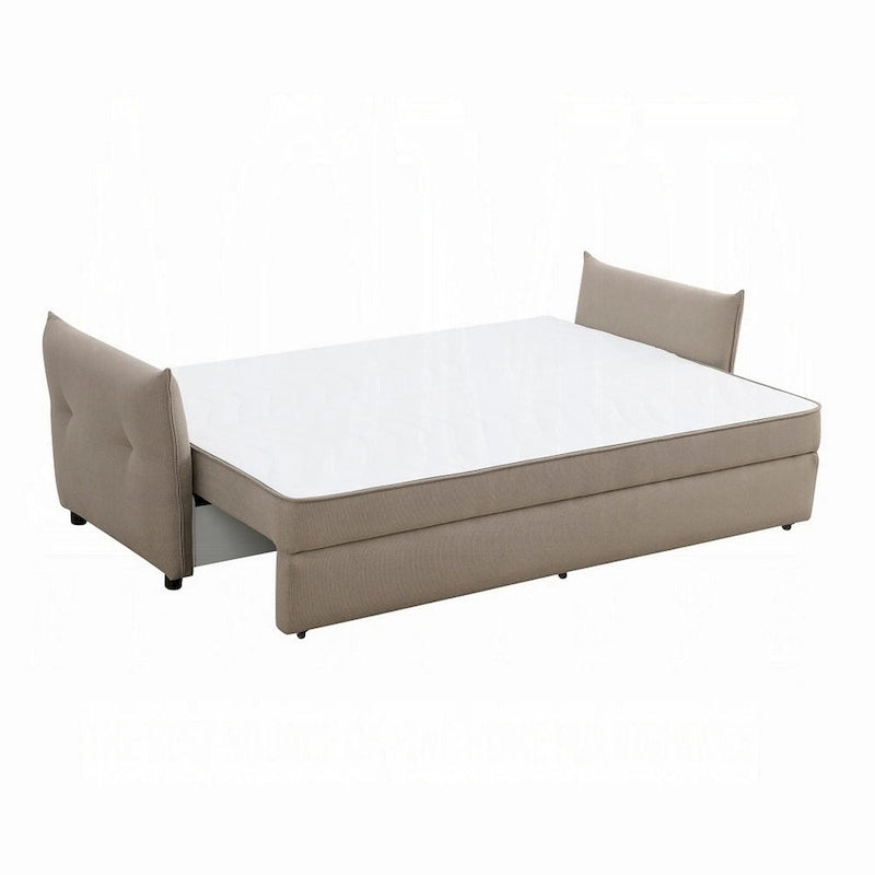 Canapé-lit extensible de 87 po avec coussins à ressorts ensachés et cadre en bois — Beige