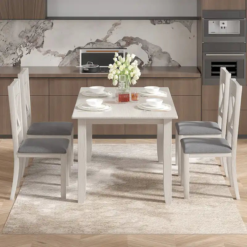 Table à manger rectangulaire moderne en bois massif | Pin avec finition brossée | 4-6 places | Gris