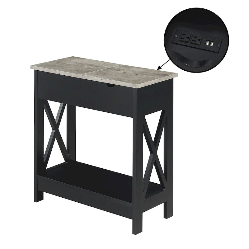 Table d'appoint relevable avec station de recharge intégrée et étagère | Ports USB | Finition multi-tons