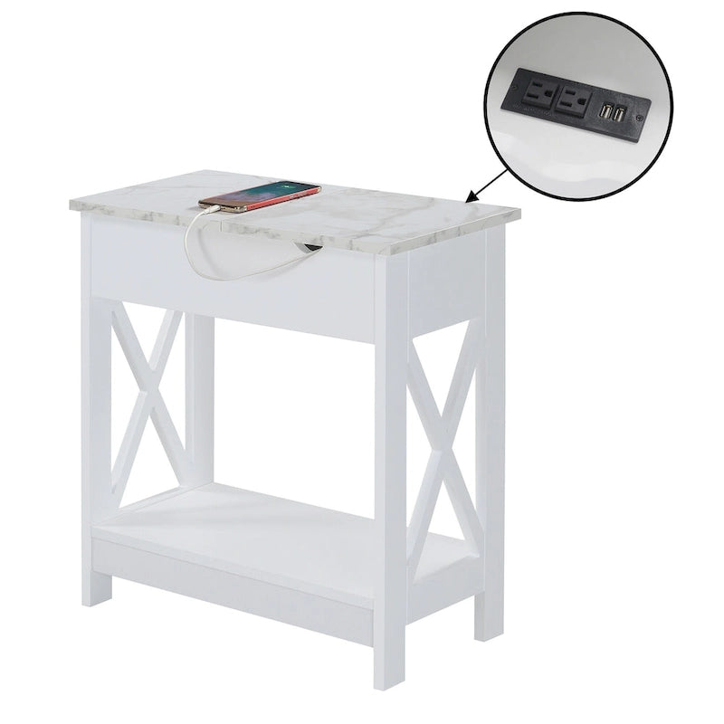 Table d'appoint relevable avec station de recharge intégrée et étagère | Ports USB | Finition multi-tons