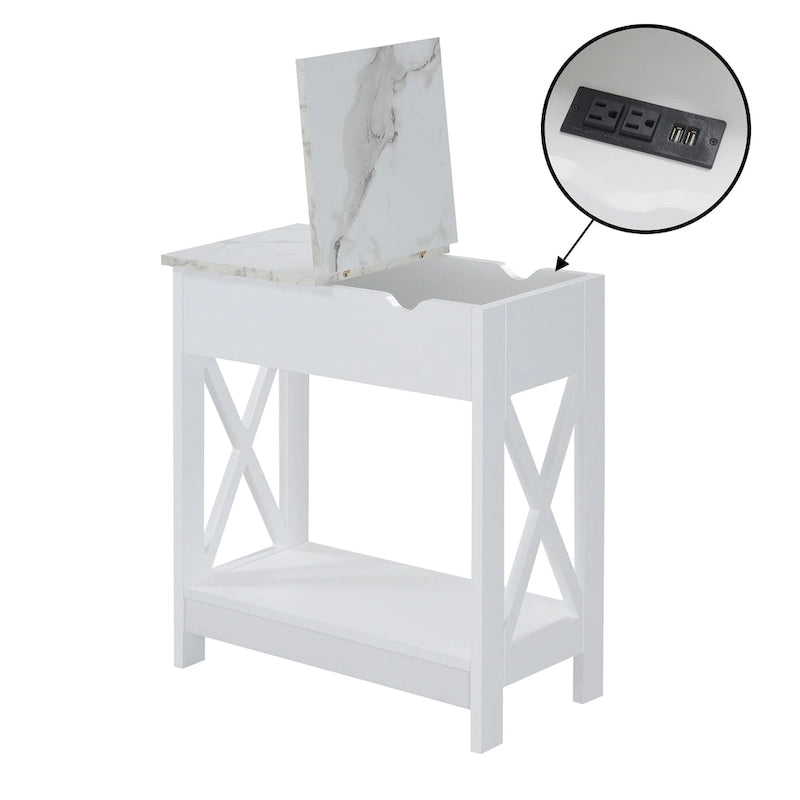 Table d'appoint relevable avec station de recharge intégrée et étagère | Ports USB | Finition multi-tons