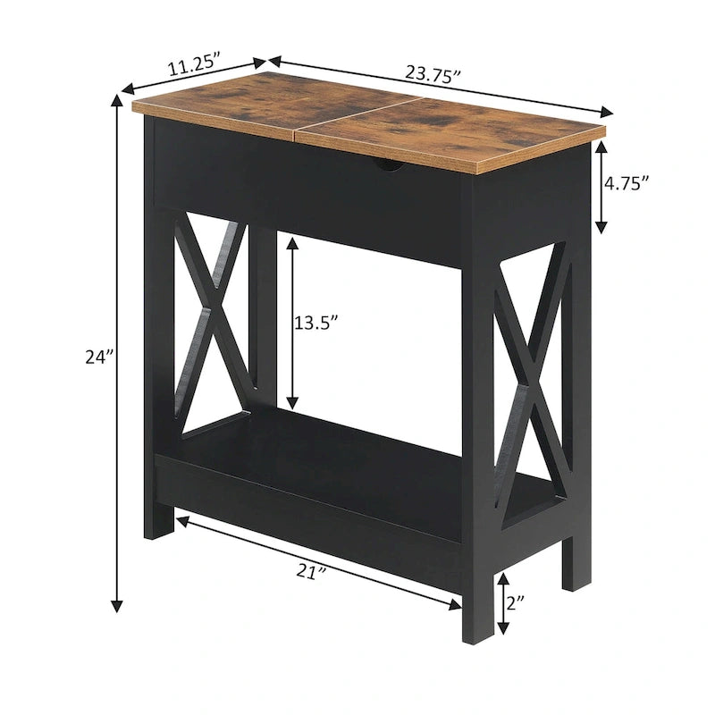 Table d'appoint relevable avec station de recharge intégrée et étagère | Ports USB | Finition multi-tons