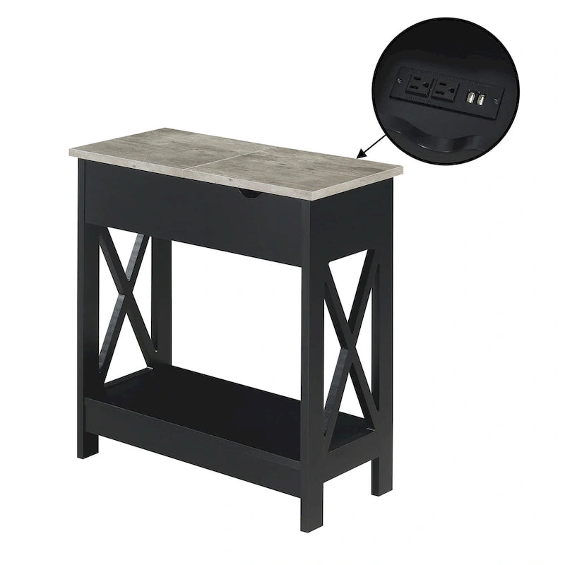 Table d'appoint relevable avec station de recharge intégrée et étagère | Ports USB | Finition multi-tons