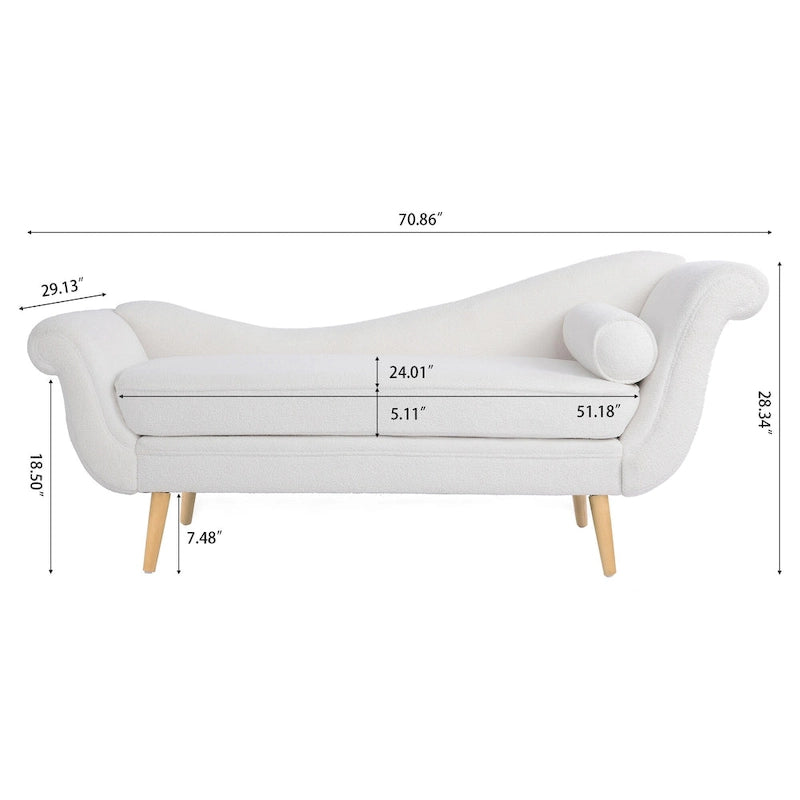 Méridienne moderne | Dossier ondulé et accoudoir à volutes | Pieds en bois fuselés | Fauteuil d'appoint rembourré