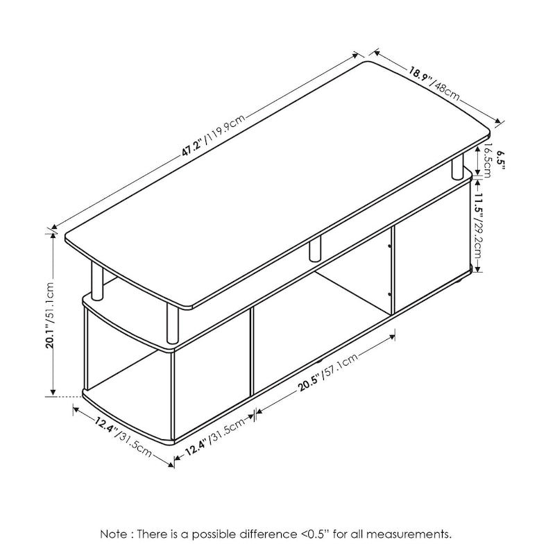 Table basse utilitaire avec étagères intégrées — Bois composite écologique
