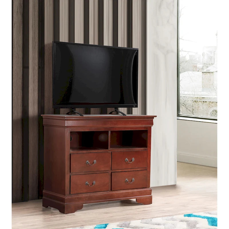 Meuble TV traditionnel en bois avec 4 tiroirs à queue d'aronde et 2 étagères — 8 couleurs
