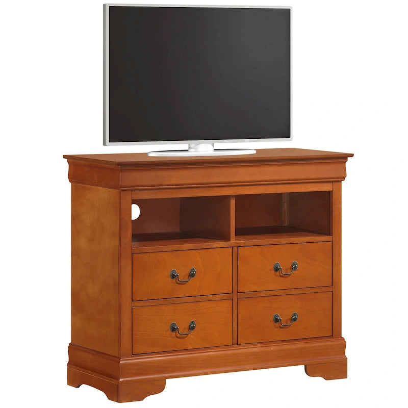 Meuble TV traditionnel en bois avec 4 tiroirs à queue d'aronde et 2 étagères — 8 couleurs