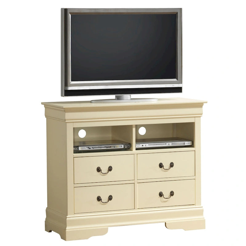 Meuble TV traditionnel en bois avec 4 tiroirs à queue d'aronde et 2 étagères — 8 couleurs