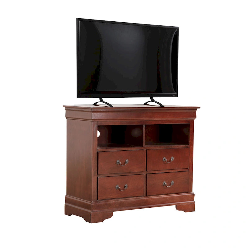Meuble TV traditionnel en bois avec 4 tiroirs à queue d'aronde et 2 étagères — 8 couleurs