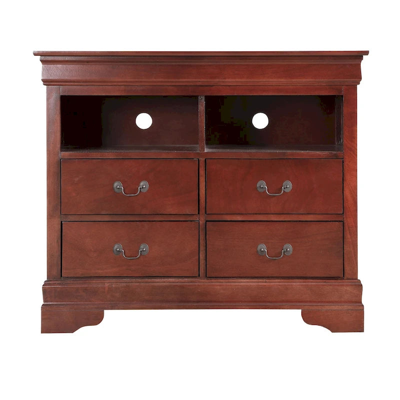 Meuble TV traditionnel en bois avec 4 tiroirs à queue d'aronde et 2 étagères — 8 couleurs