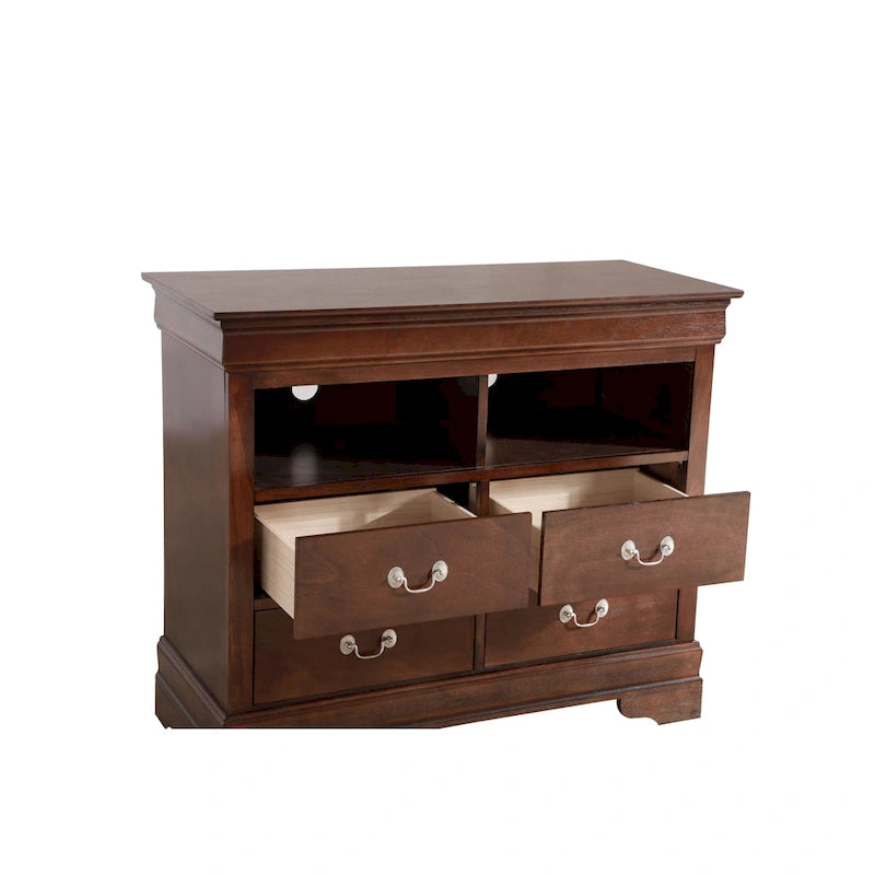 Meuble TV traditionnel en bois avec 4 tiroirs à queue d'aronde et 2 étagères — 8 couleurs