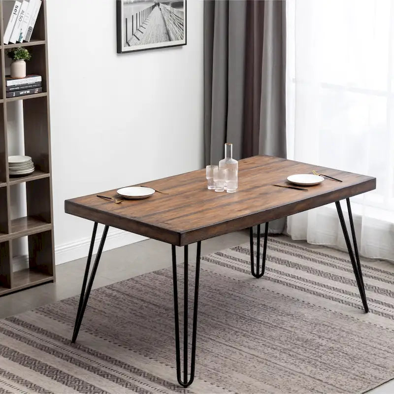 Table à manger industrielle de 60 po avec pieds en épingle — Plateau en pin foncé rustique et cadre en métal noir