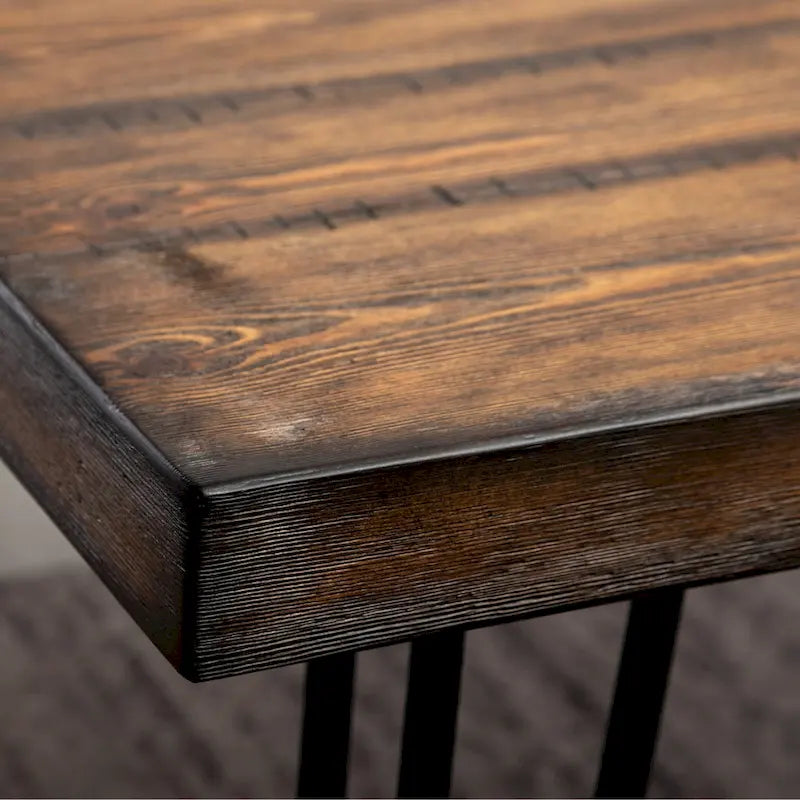 Table à manger industrielle de 60 po avec pieds en épingle — Plateau en pin foncé rustique et cadre en métal noir