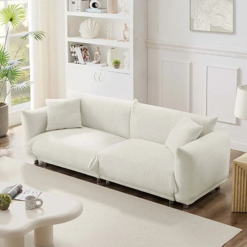 Canapé Teddy en Velours Surdimensionné de 86,5" avec Coussins Haute Densité et Pieds en Métal — Blanc