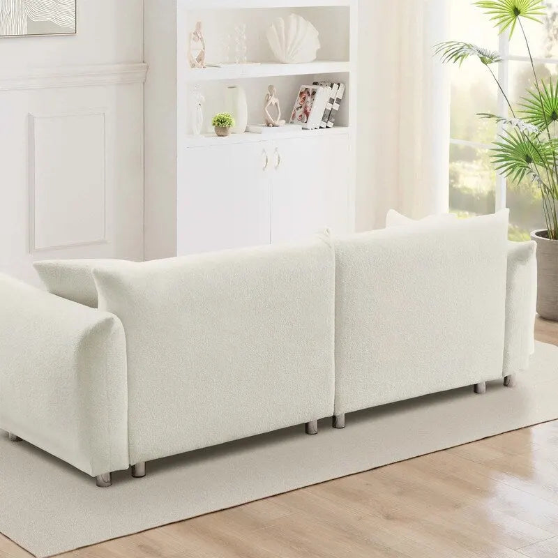 Canapé Teddy en Velours Surdimensionné de 86,5" avec Coussins Haute Densité et Pieds en Métal — Blanc
