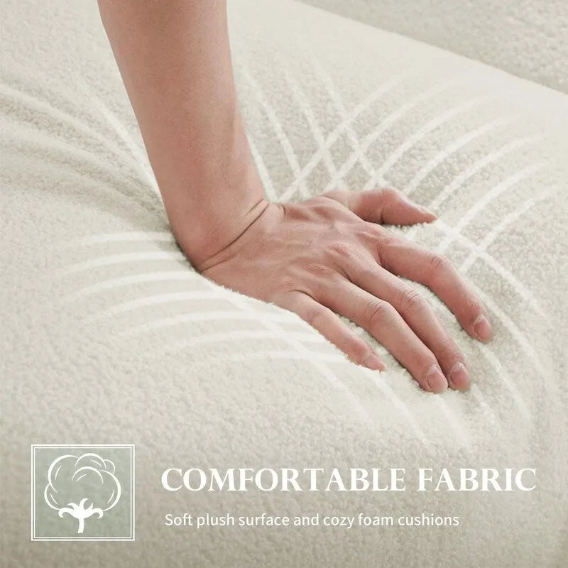 Canapé Teddy en Velours Surdimensionné de 86,5" avec Coussins Haute Densité et Pieds en Métal — Blanc