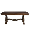 Table à manger extensible traditionnelle | Placage chêne cathédrale | Pied central sculpté | Noyer clair