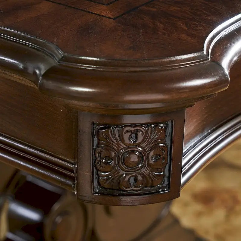Table à manger extensible traditionnelle | Placage chêne cathédrale | Pied central sculpté | Noyer clair
