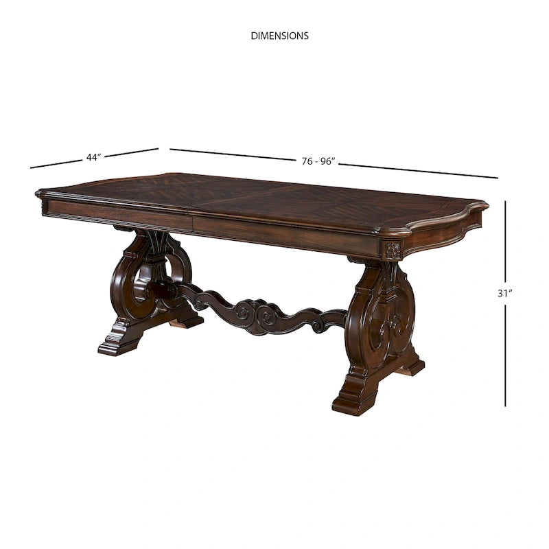 Table à manger extensible traditionnelle | Placage chêne cathédrale | Pied central sculpté | Noyer clair