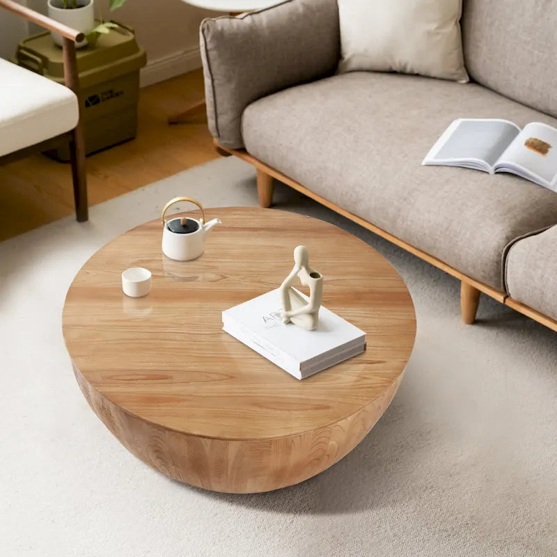 Table Basse de Rangement Vintage en Forme de Tonneau | Bois Massif | Rangement Dissimulé | Salon