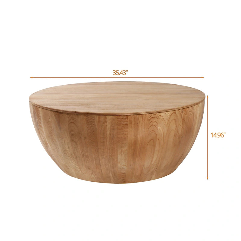 Table Basse de Rangement Vintage en Forme de Tonneau | Bois Massif | Rangement Dissimulé | Salon