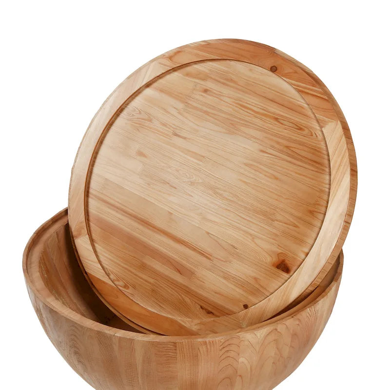 Table Basse de Rangement Vintage en Forme de Tonneau | Bois Massif | Rangement Dissimulé | Salon
