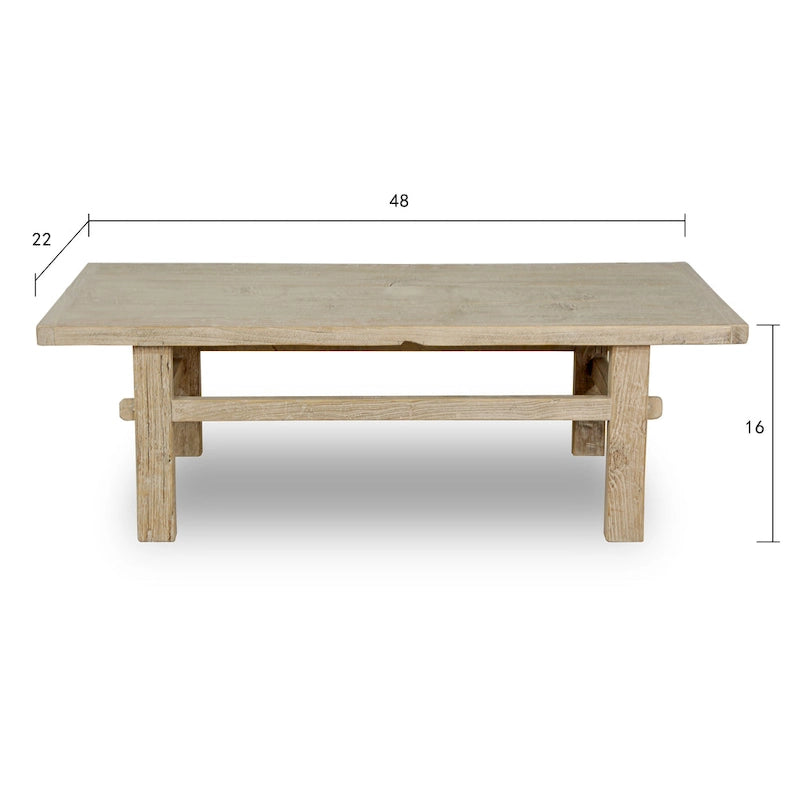Table basse rustique fabriquée à la main en pin massif de 48 po — Fini naturel vieilli