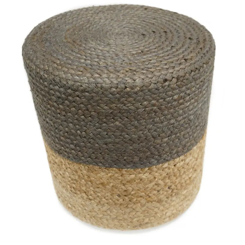 Pouf artisanal en jute | Gris | Repose-pieds, table d'appoint et siège supplémentaire | Moyen