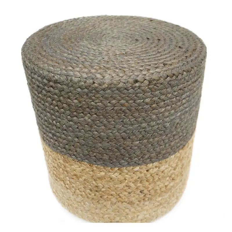 Pouf artisanal en jute | Gris | Repose-pieds, table d'appoint et siège supplémentaire | Moyen