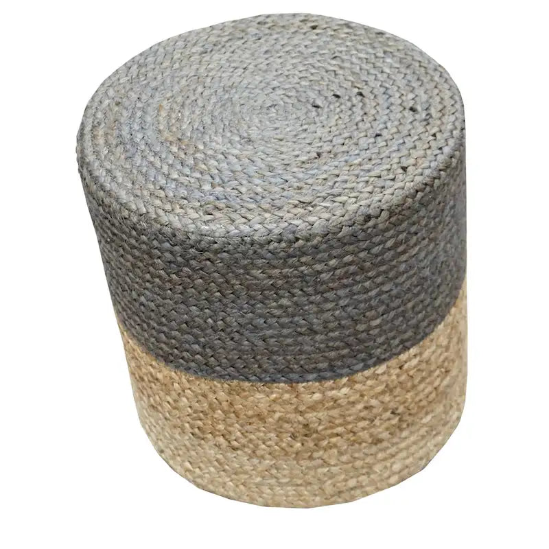 Pouf artisanal en jute | Gris | Repose-pieds, table d'appoint et siège supplémentaire | Moyen