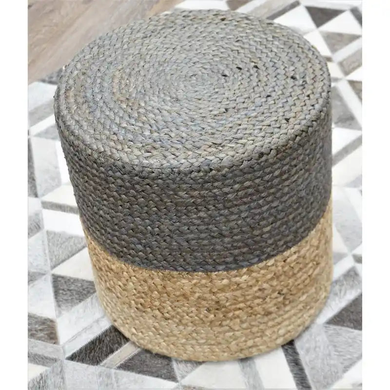 Pouf artisanal en jute | Gris | Repose-pieds, table d'appoint et siège supplémentaire | Moyen