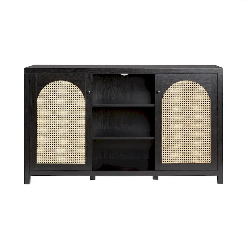 Bahut 2 portes de 147 cm | Panneaux en rotin cintrées | Meuble de rangement de style bohème